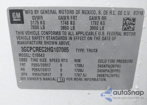 2017 Chevrolet Silverado 1500 1Lt из США, поврежденный, VIN 3GCPCREC2HG107085